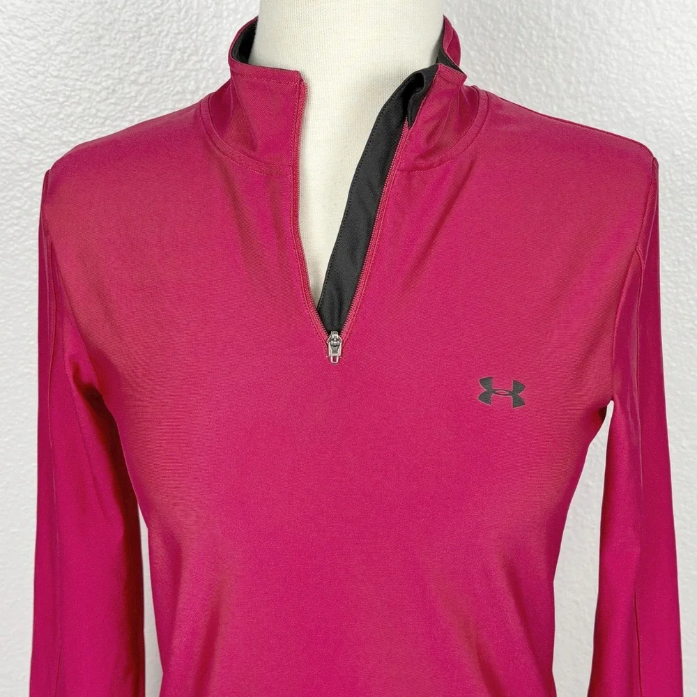 Under Armour Pink Quarter Zip Pullover Womens Medium Fitted Athletic - Picture 2 of 8